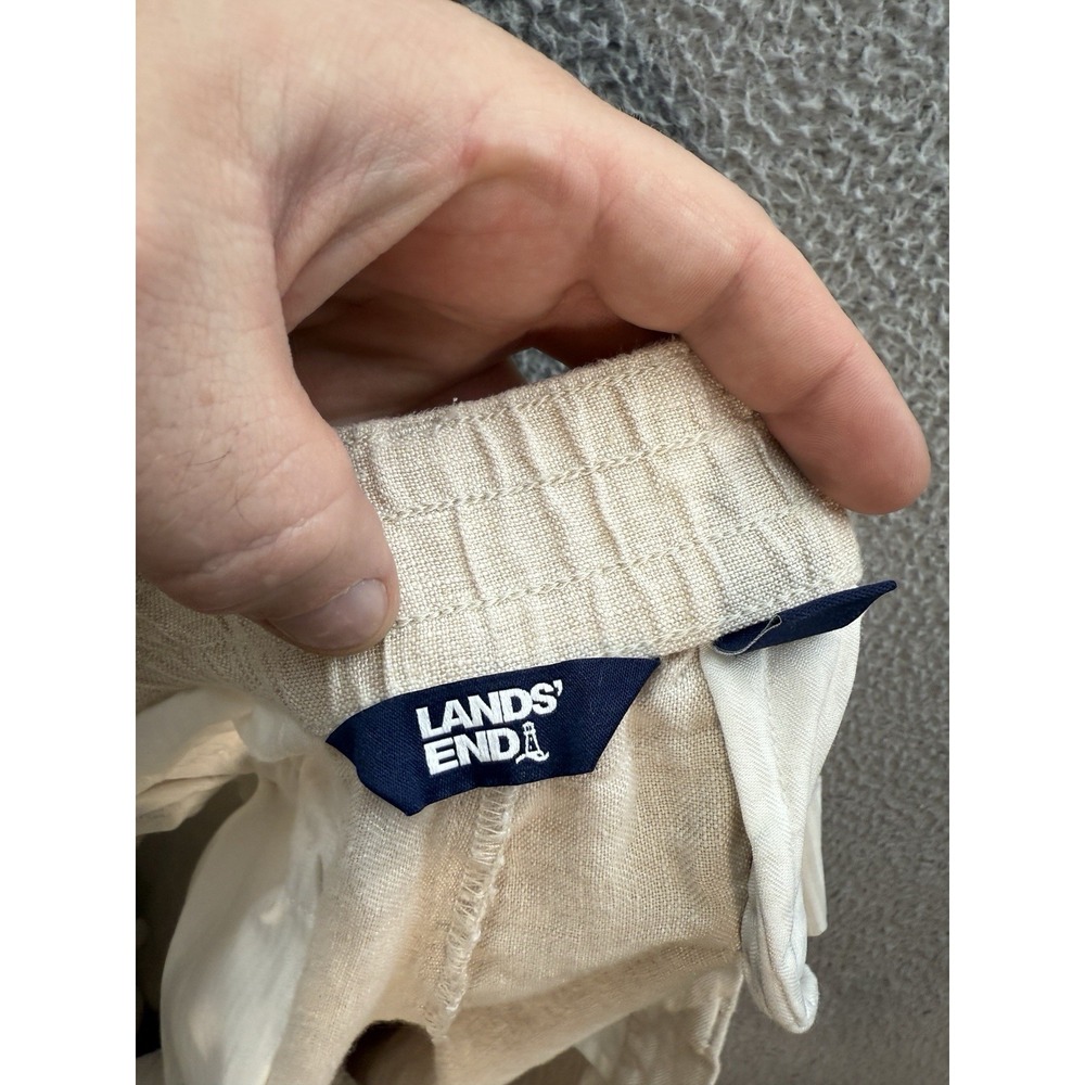 Lands End Pants Womens 12 Tan 100% Linen High Rise Wide Leg Nautical Coastal - Picture 8 of 10